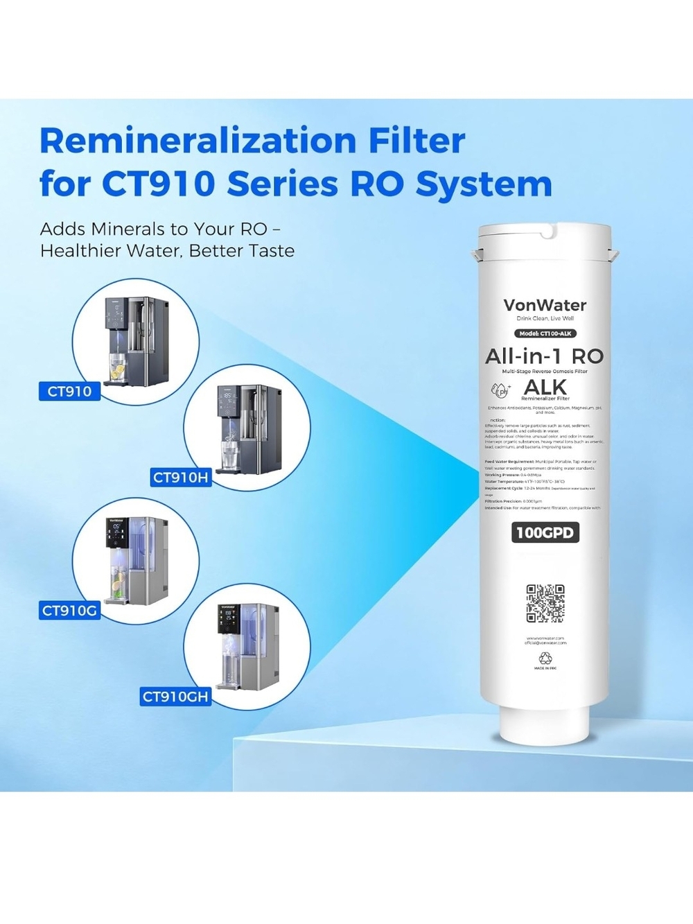 White Remineralization Filter for CT910 Series RO SystemsCT100-ALK Alkaline pH+